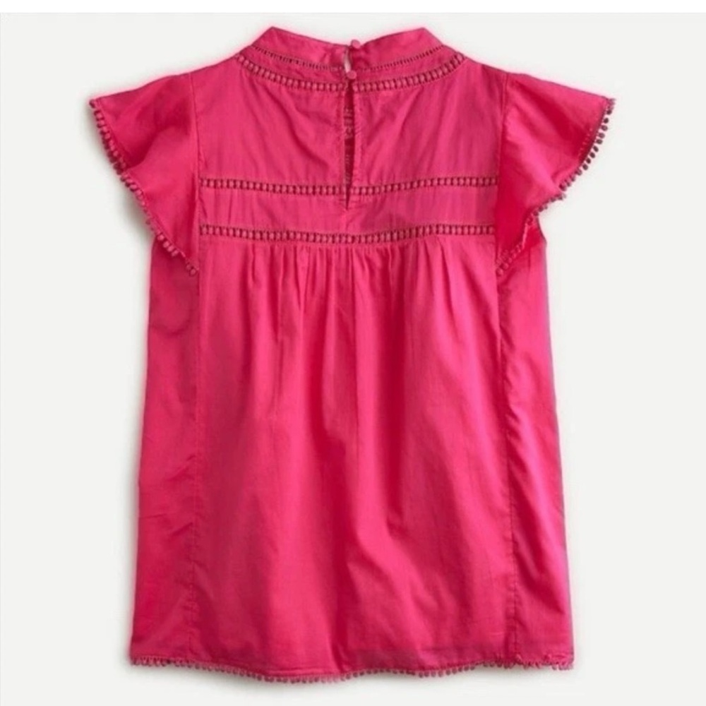 J. Crew Flutter-Sleeve Crocheted Lace Top Embroidered in Pink - Picture 2 of 7